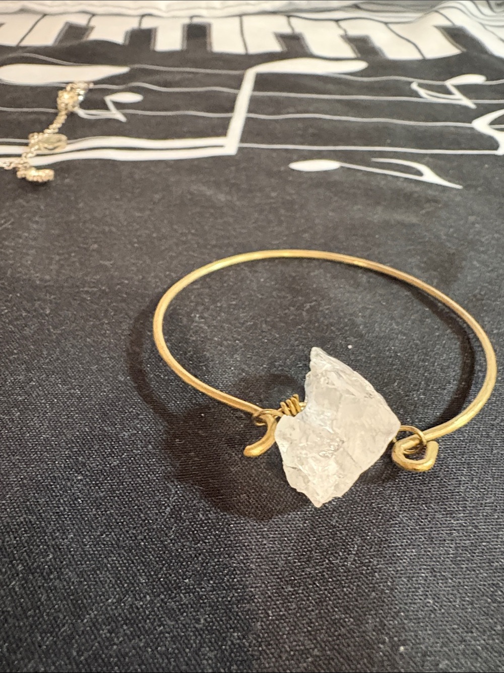Gold-Tone Bangle Bracelet with Clear Raw Crystal